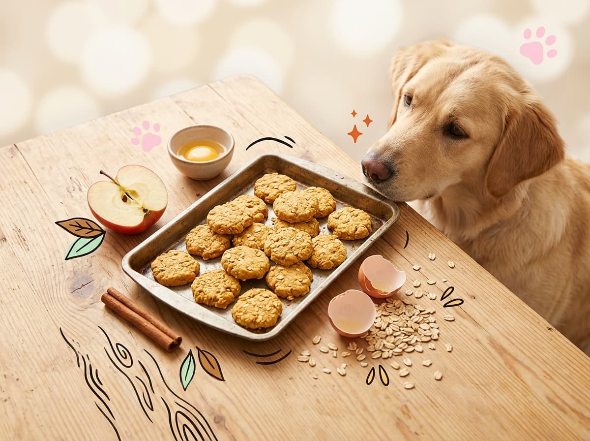 Illustration de couverture — Biscuits maison à la pomme et à la cannelle pour chien : recette et dosage sûr