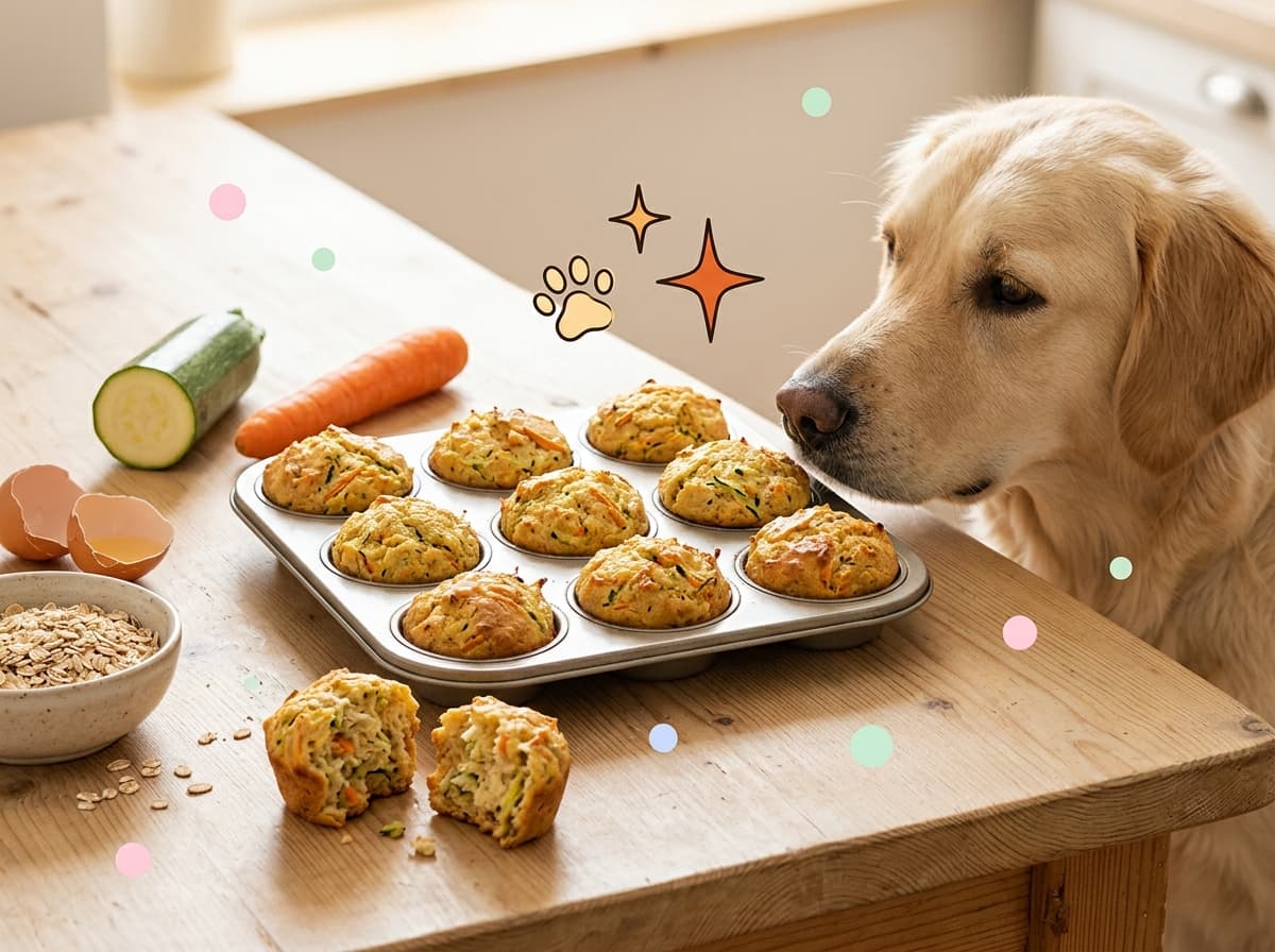 Illustration de couverture — Muffins salés au poulet et à la courgette pour chien : recette maison et dosage