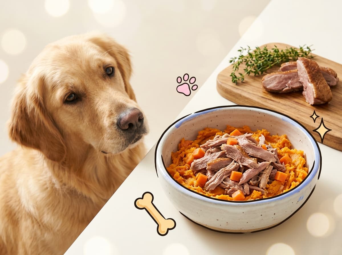 Illustration de couverture — Pâtée maison au canard pour chien : recette, dosage et précautions