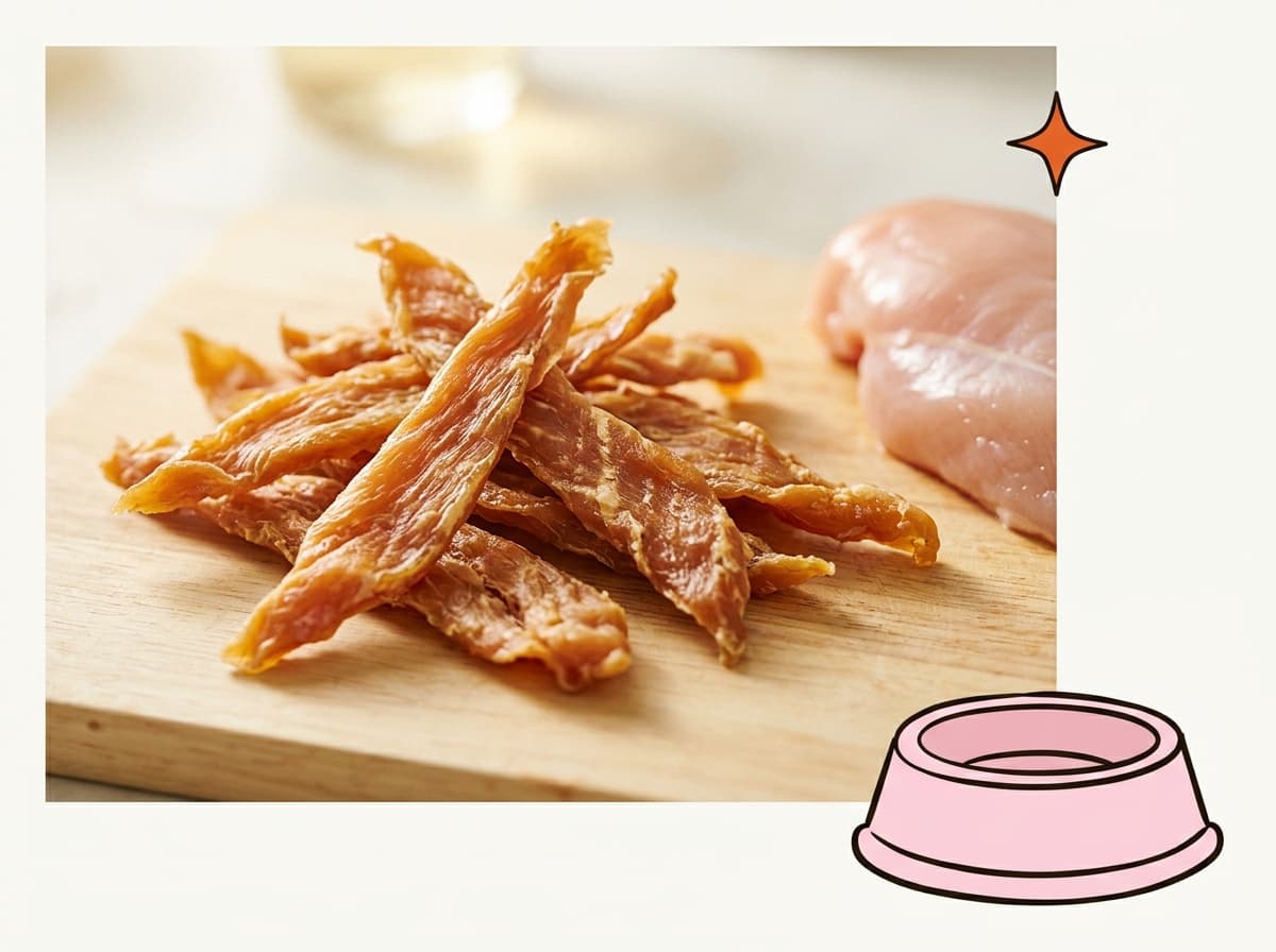 Illustration de couverture — Recette de poulet séché maison pour chien : lanières high-value au four ou au déshydrateur