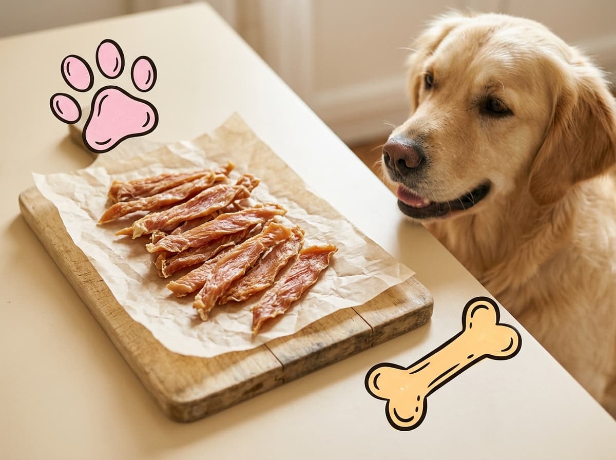 Illustration de couverture — Recette de poulet séché maison pour chien : lanières high-value au four ou au déshydrateur